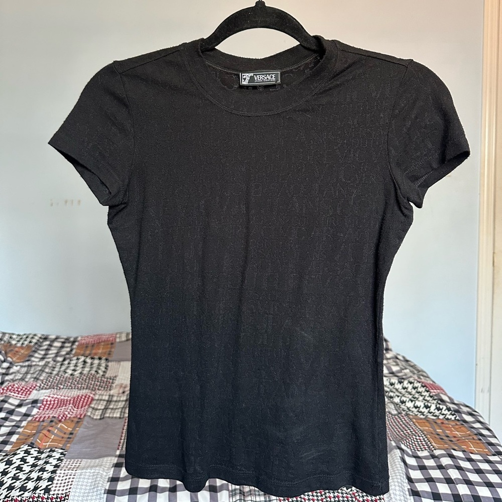 Vintage Versace Jean Couture Elegant Black Mesh Short Sleeve Tee